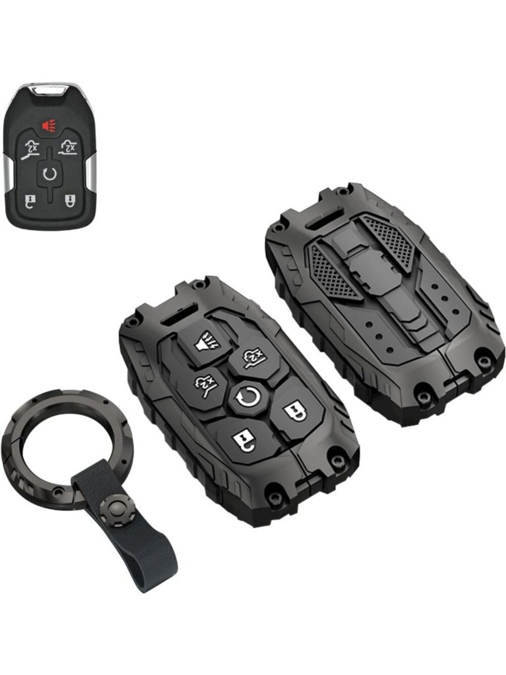 Durable Key Fob Cover Case Protector for SUVs, Keychain Accessories, 6 Buttons